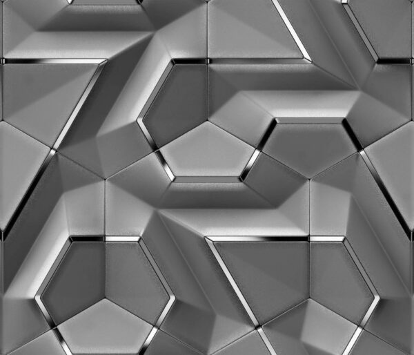 Geometrik 3D Efektli Duvar Kagidi Gri