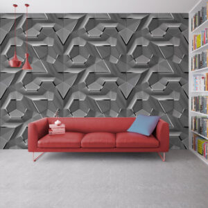 Geometrik 3D Efektli Duvar Kagidi Gri Geometrik 3D Efektli Duvar Kagidi Gri