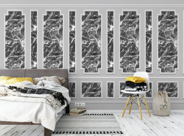 Siyah Mermer ve Çerçeve 3D Duvar Kağıdı