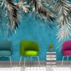 Tropikal Yapraklar Mavi Zemin