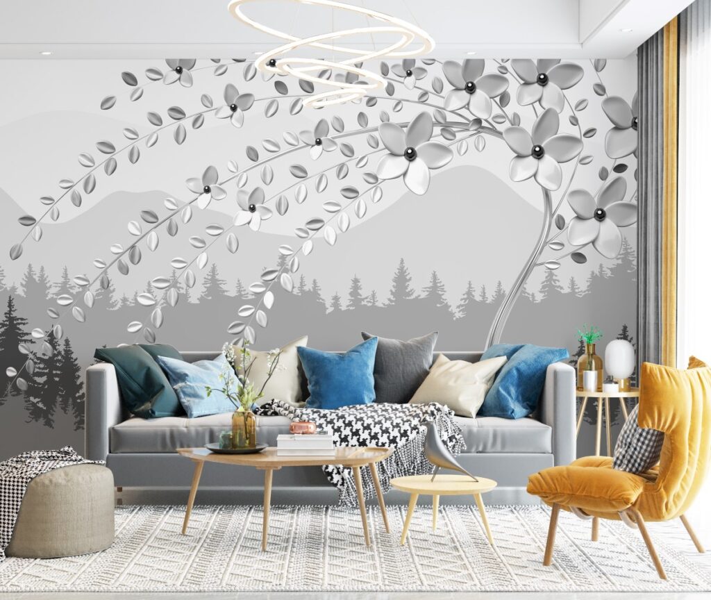3D Dalda Çiçekler Duvar Kağıdı 1
