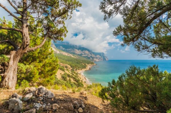 Kaya ve Deniz Arasındaki Plaj Duvar Posteri