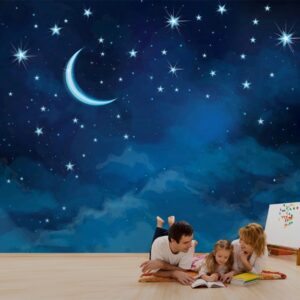 Gece Gökyüzü ve Ay Manzaralı Duvar Posteri Gece Gökyüzü ve Ay Manzaralı Duvar Posteri