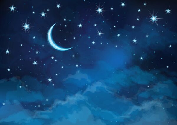 Gece Gökyüzü ve Ay Manzaralı Duvar Posteri
