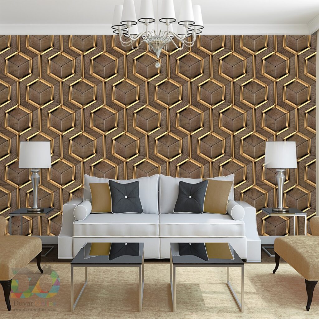 Geometrik 3D Ahşap Efektli Duvar Kagidi