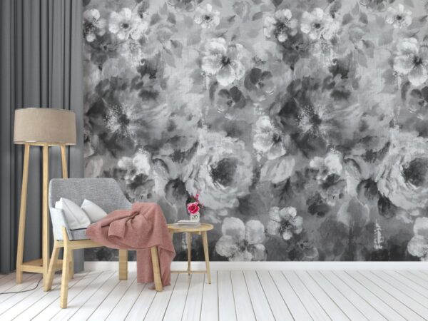 Eskitme Yağlı Boya Efektli Çiçekler Duvar Kağıdı