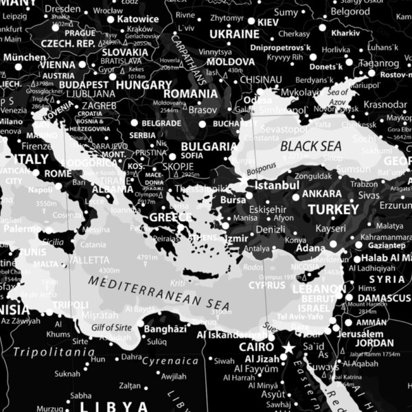 Dünya Haritası Duvar Posteri Siyah