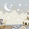 Ay Yıldız ve Bulutlar Çocuk Odası Duvar Posteri