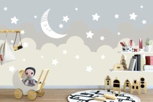 Ay Yıldız ve Bulutlar Çocuk Odası Duvar Posteri Ay Yıldız ve Bulutlar Çocuk Odası Duvar Posteri