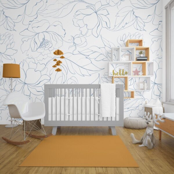 Minimalist Çizgide Soyut Çiçek Desenli Duvar Kağıdı