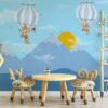 Dağ Güneş ve Balon Çocuk Odası Posteri Mavi