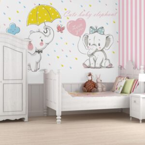 Sevimli Filler Bebek ve Çocuk Odası Duvar Kağıdı Sevimli Filler Bebek ve Çocuk Odası Duvar Kağıdı