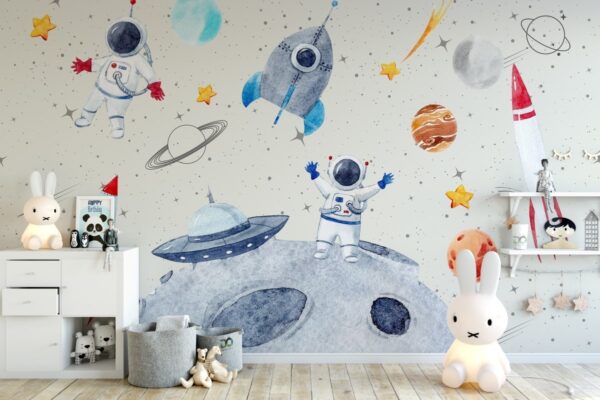 Uzay ve Astronotlar Çocuk Odası Duvar Kağıdı