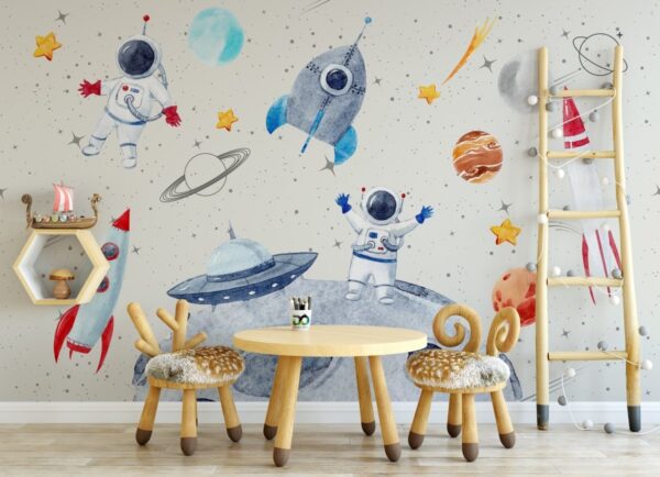 Uzay ve Astronotlar Çocuk Odası Duvar Kağıdı