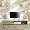 3D Çiçekler Fon Duvar Posteri