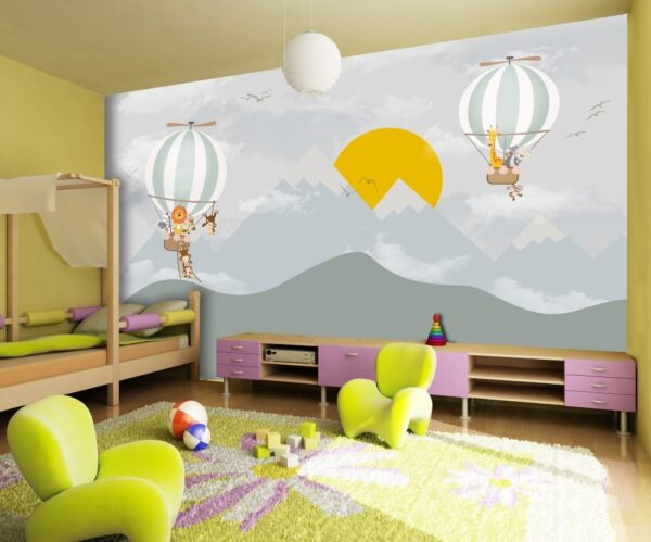 Soft Dağ ve Güneş ve Balon Çocuk Odası Posteri