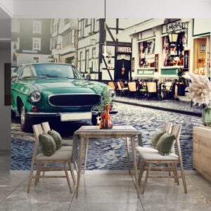 Sokaktaki Yeşil Retro Araba Duvar Kağıdı Sokaktaki Yeşil Retro Araba Duvar Kağıdı