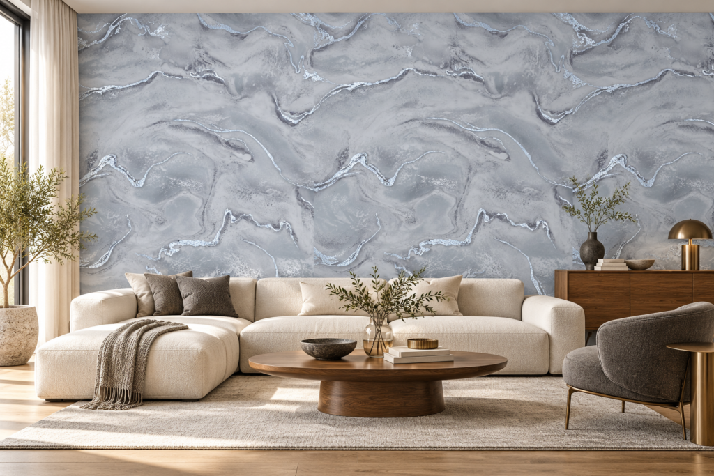 ERVA GT10307 duvar kağıdı ile Salon – temsili mekân görselleştirmesi