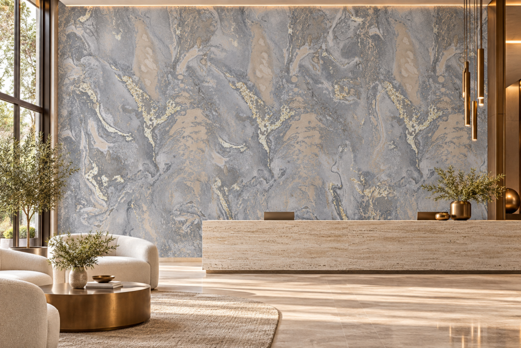 ERVA PV21501 duvar kağıdı ile Otel Lobisi – temsili mekân görselleştirmesi