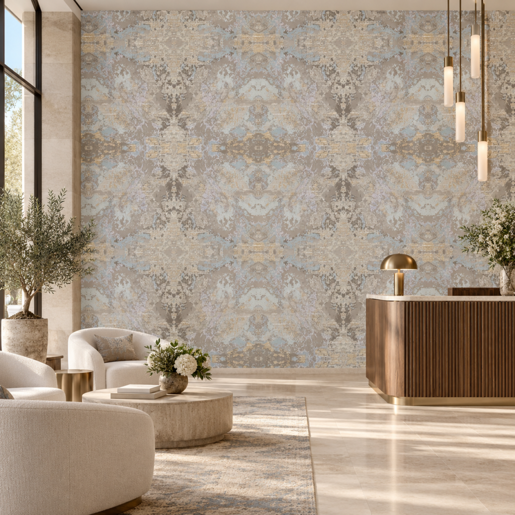 AFRA 80230 duvar kağıdı ile otel lobisi – temsili mekân görselleştirmesi